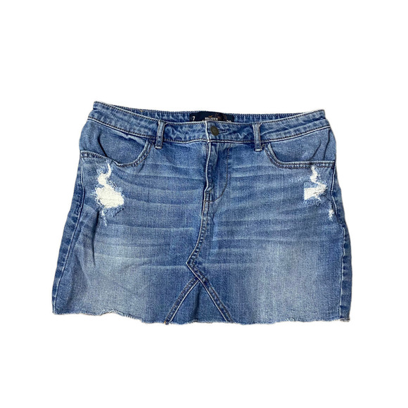 Hollister Mini Skirt Denim Distress Light Wash Y2K Cut Off Size 7/28 - Picture 1 of 5